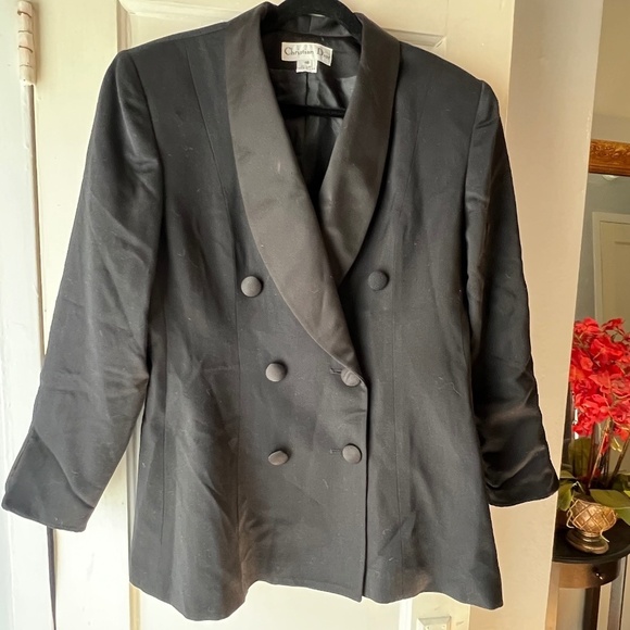 Vintage Christian Dior Tuxedo Blazer Double Breasted 16 - Picture 2 of 9